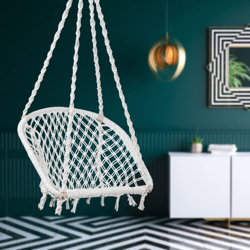 Swingzy Cotton Premium DShape Swing ChairHanging Hammock for Home Office Indoor Outdoor Balcony GardenPatio Swing Chair for Kids Adults 60 x 60 x 150 cm Pure White