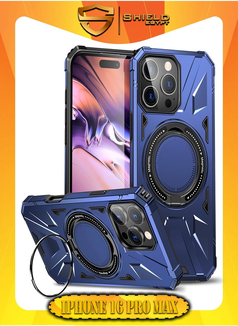 شيلد ايجيبت - شيلد ايجيبت لهاتف ايفون 16 برو ماكس (iPhone 16 Pro Max) جراب هاتف مغناطيسية مقاومة للصدمات من ماج سيف مع حامل حلقي - (ازرق) - Image 1