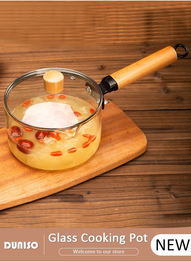 DUNISO Glass Pot for Cooking on Stove Kitchen Glass Cookware Clear Cooking Pot with Lid Handle,Simmer Saucepan Resistant Safe for Pasta Noodle Soup Milk Baby Food  - Image 1