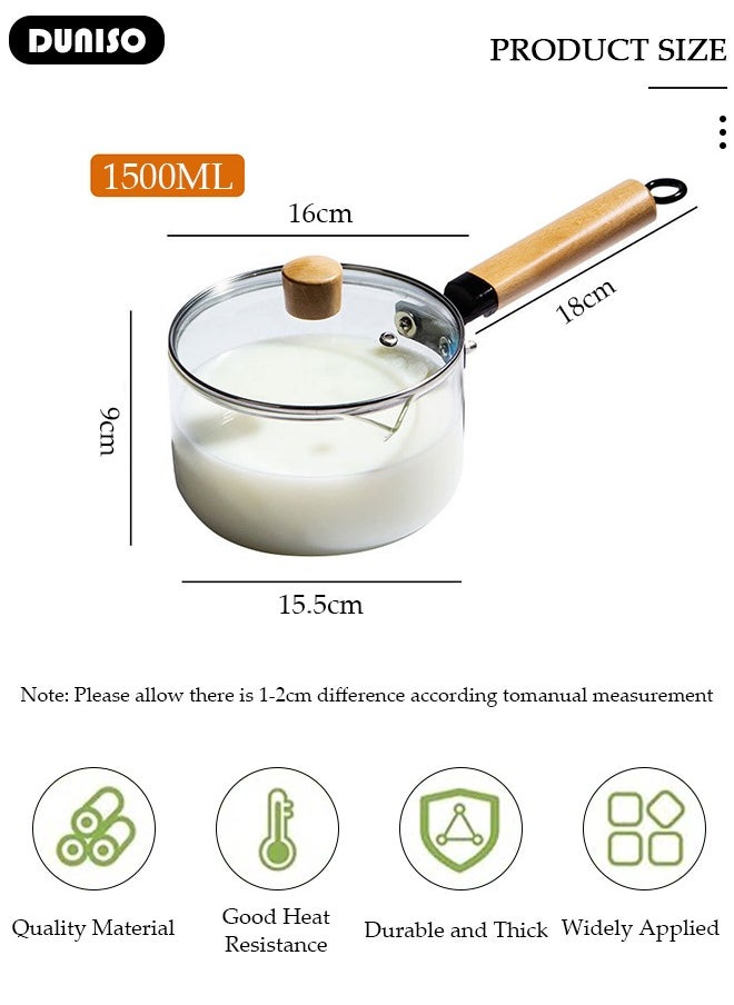 DUNISO Glass Pot for Cooking on Stove Kitchen Glass Cookware Clear Cooking Pot with Lid Handle,Simmer Saucepan Resistant Safe for Pasta Noodle Soup Milk Baby Food  - Image 2