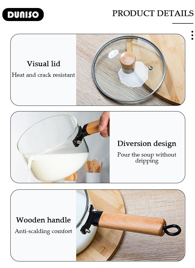 DUNISO Glass Pot for Cooking on Stove Kitchen Glass Cookware Clear Cooking Pot with Lid Handle,Simmer Saucepan Resistant Safe for Pasta Noodle Soup Milk Baby Food  - Image 3