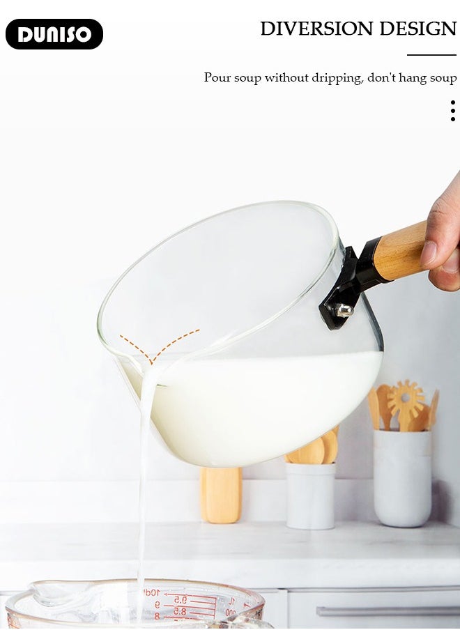 DUNISO Glass Pot for Cooking on Stove Kitchen Glass Cookware Clear Cooking Pot with Lid Handle,Simmer Saucepan Resistant Safe for Pasta Noodle Soup Milk Baby Food  - Image 5