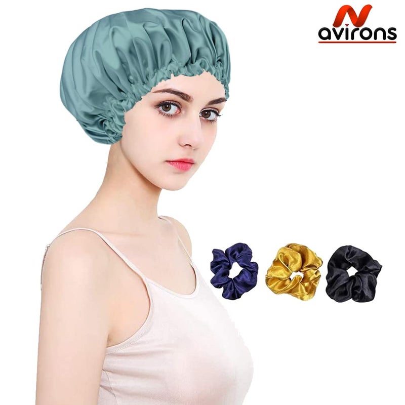 Avirons Silk hair cap for sleeping with free 3 Scrunches | Fully Reversible Pure Satin Hair Bonnet satin sleep cap | Adjustable Pure Satin Hair Bonnet Cap for Women| Protective Night Hairstyles - Image 2