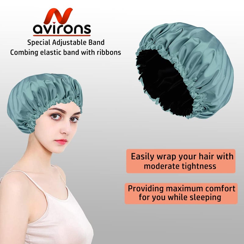 Avirons Silk hair cap for sleeping with free 3 Scrunches | Fully Reversible Pure Satin Hair Bonnet satin sleep cap | Adjustable Pure Satin Hair Bonnet Cap for Women| Protective Night Hairstyles - Image 3