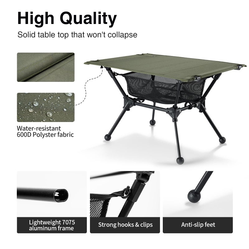 ONETIGRIS Dipper Camping Table, Lightweight Portable Folding Table with Mesh Storage Net, High/Low Options, Ideal for Camping, Hiking, Tailgating, Beach, Picnic, Travel, Backyard - Image 3