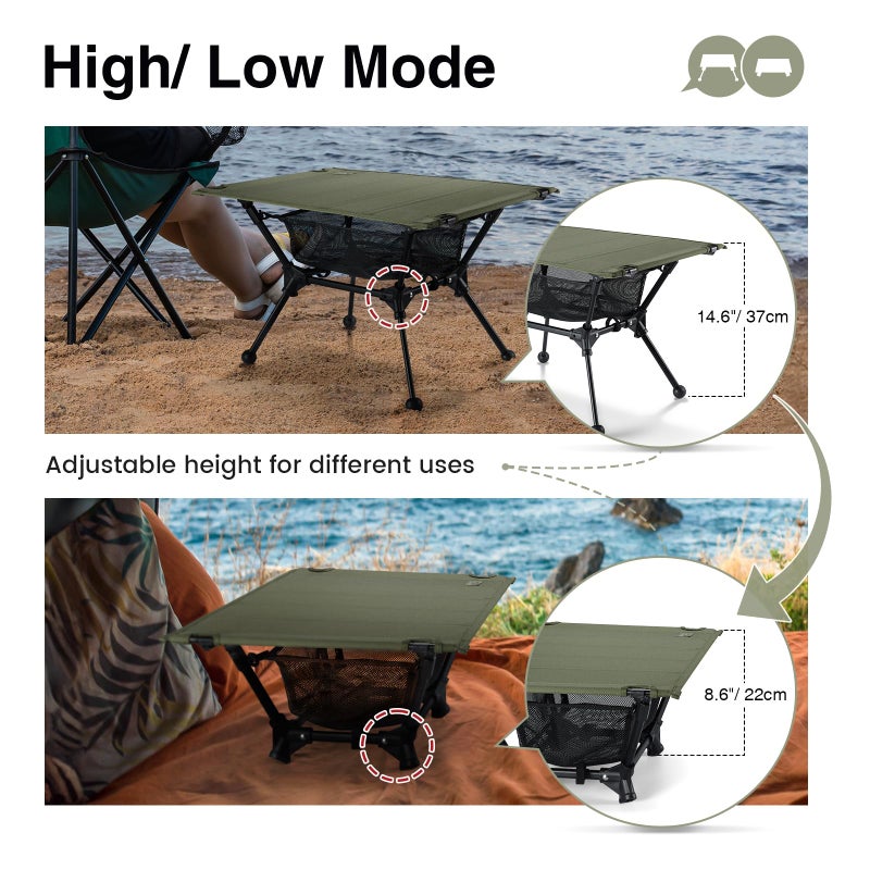 ONETIGRIS Dipper Camping Table, Lightweight Portable Folding Table with Mesh Storage Net, High/Low Options, Ideal for Camping, Hiking, Tailgating, Beach, Picnic, Travel, Backyard - Image 5
