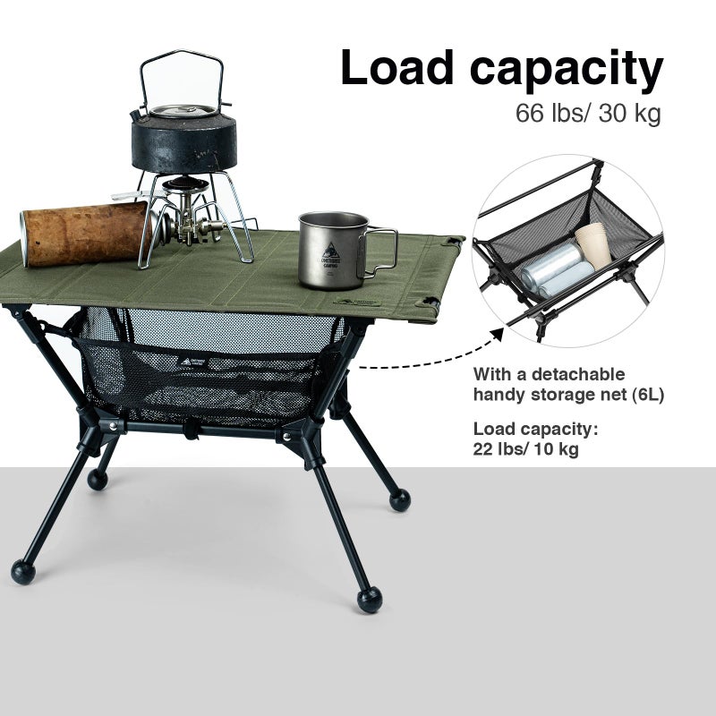 ONETIGRIS Dipper Camping Table, Lightweight Portable Folding Table with Mesh Storage Net, High/Low Options, Ideal for Camping, Hiking, Tailgating, Beach, Picnic, Travel, Backyard - Image 4