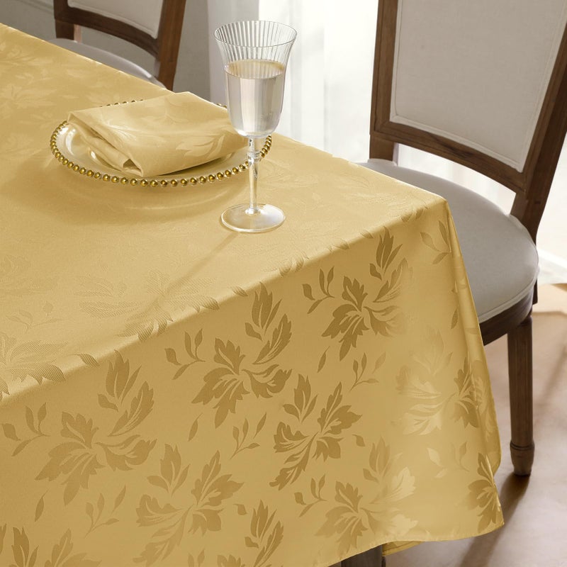 Romanstile Jacquard Rectangle Tablecloth  Waterproof Damask Floral Pattern Decorative Table Cloths Heavy Weight Fabric Table Covers for DinnerPartiesHoliday  52 x 70 Inch Gold