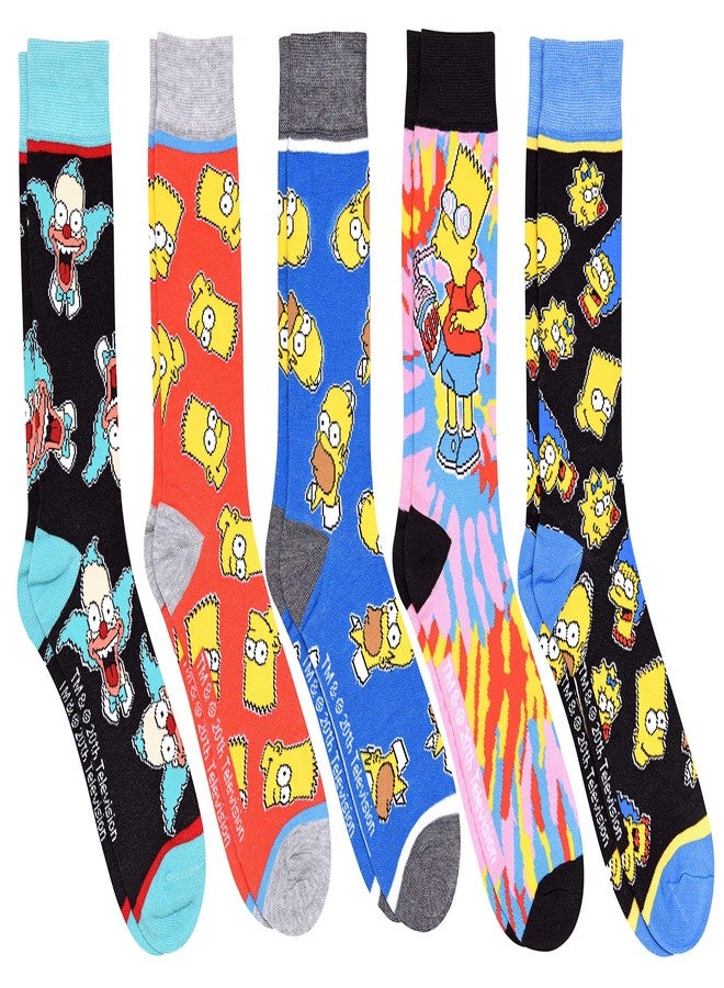 Hyp The Simpsons All Over Patterns Men's Crew Socks 5 Pair Pack - Image 1