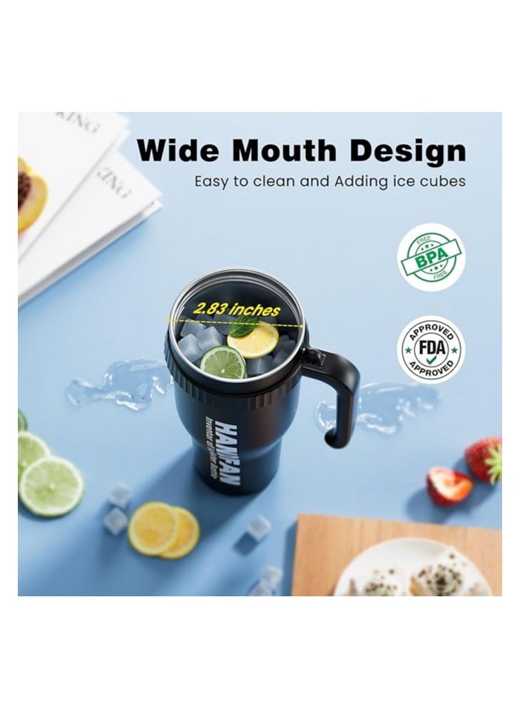 HandFan 40 oz Tumbler with Handle and Strap | Leakproof Insulated Tumbler with Lid and Straw | Reusable Stainless Steel Water Bottle | Cup Holder Friendly Travel Mug with 5000mAh Portable Fan (Black) - Image 5
