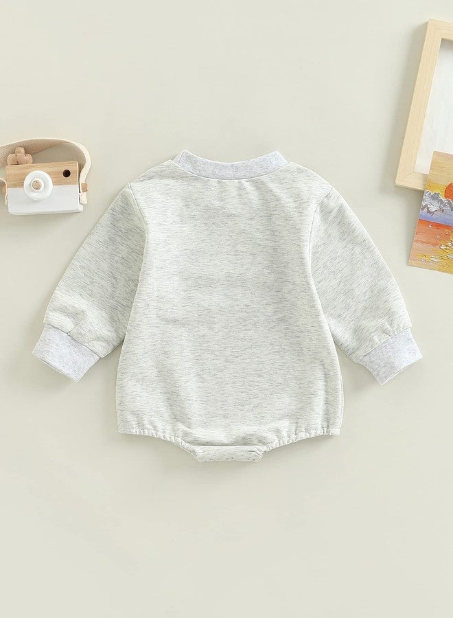 BULINGNA Newborn Infant Baby Boy Girl Sweatshirt Romper Funny Letters Print Long Sleeve One-Piece Bodysuit Fall Clothes (Light Gray, 6-12 Months) - Image 3