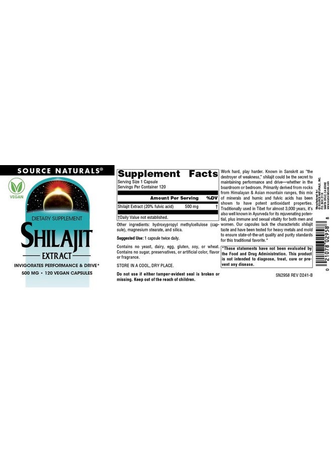 Source Naturals مستخلص الشيلاجيت من سورس ناتشورالز، مكمل غذائي نباتي، يعزز الأداء والدافع*، 500 ملغ، كبسولات نباتية (120) - Image 5