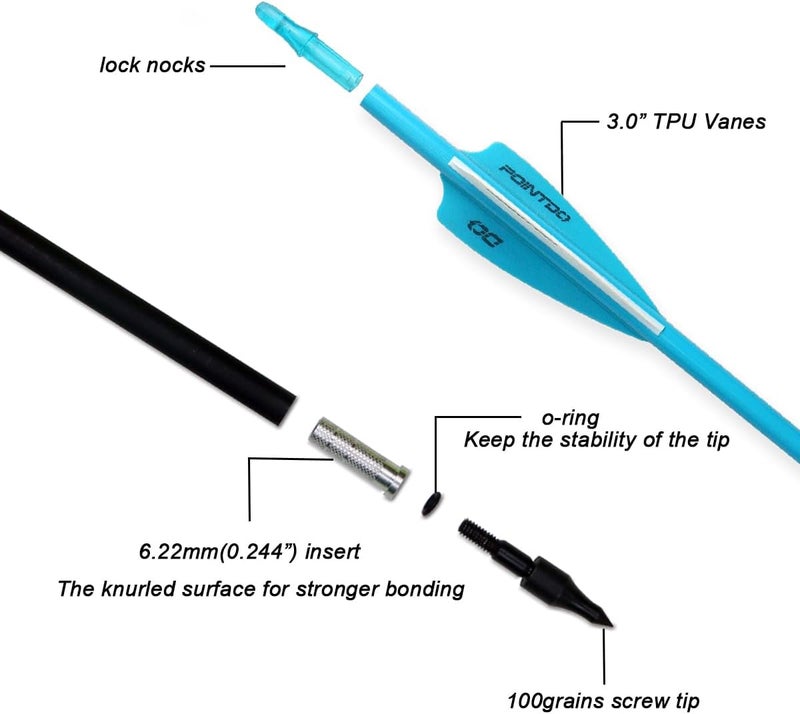 Pointdo 30inch Carbon Arrow Fluorescence Color Targeting and Practice and Hunting Arrows for Compound Bow and Recurve Bow with Removable Tips(Pack of 12) - Image 2