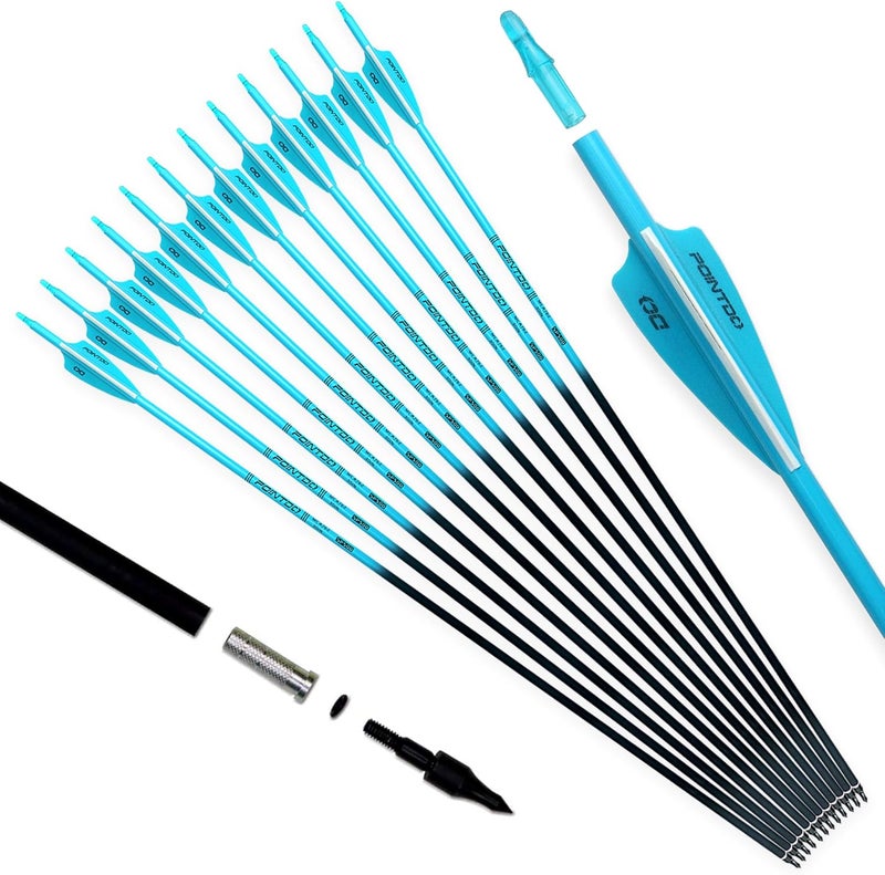 Pointdo 30inch Carbon Arrow Fluorescence Color Targeting and Practice and Hunting Arrows for Compound Bow and Recurve Bow with Removable Tips(Pack of 12) - Image 1