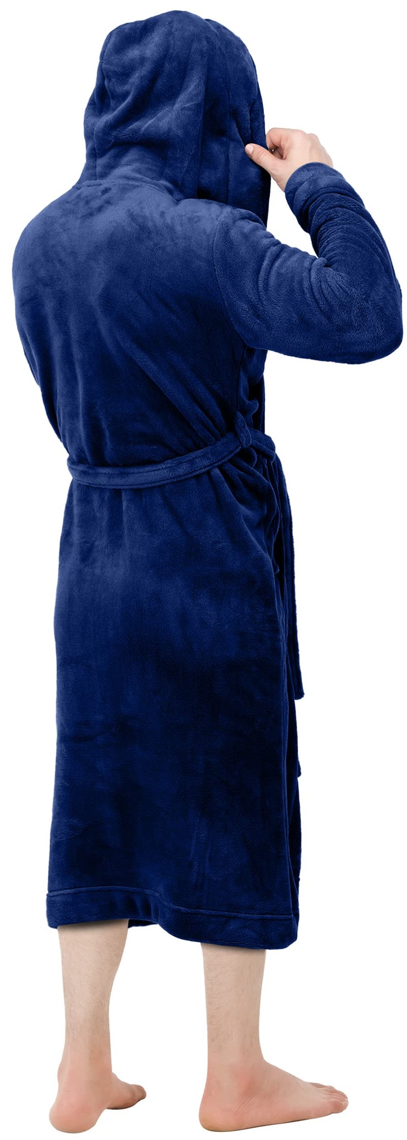 NY Threads روب رجال NY Threads مع غطاء رأس، روب استحمام فخم من الفليس، روب سبا للرجال، كبير/كبير جداً، أزرق داكن - Image 3