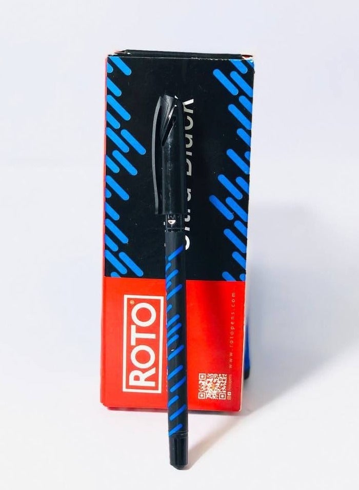 ROTO ballpoint pen, 1 mm needle tip, black ink color. Box: 12 pens.