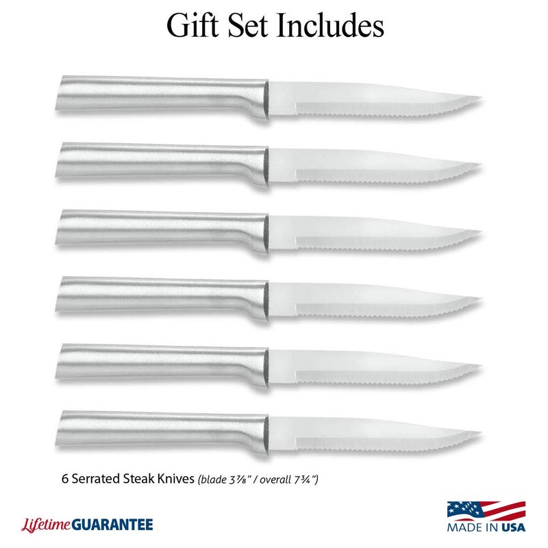 RADA Cutlery 6-Piece Serrated Steak Knife Gift Set (S6S), Stainless Steel Hollow Ground Blades, Made in USA, Silver Handles - Image 2