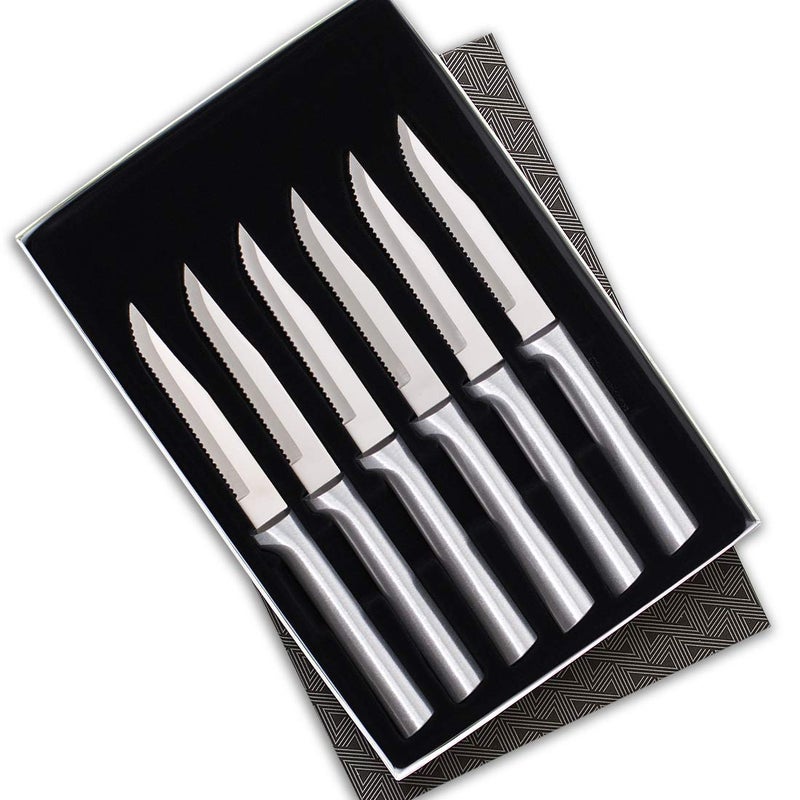 RADA Cutlery 6-Piece Serrated Steak Knife Gift Set (S6S), Stainless Steel Hollow Ground Blades, Made in USA, Silver Handles - Image 1