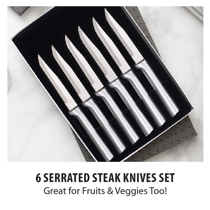 RADA Cutlery 6-Piece Serrated Steak Knife Gift Set (S6S), Stainless Steel Hollow Ground Blades, Made in USA, Silver Handles - Image 3