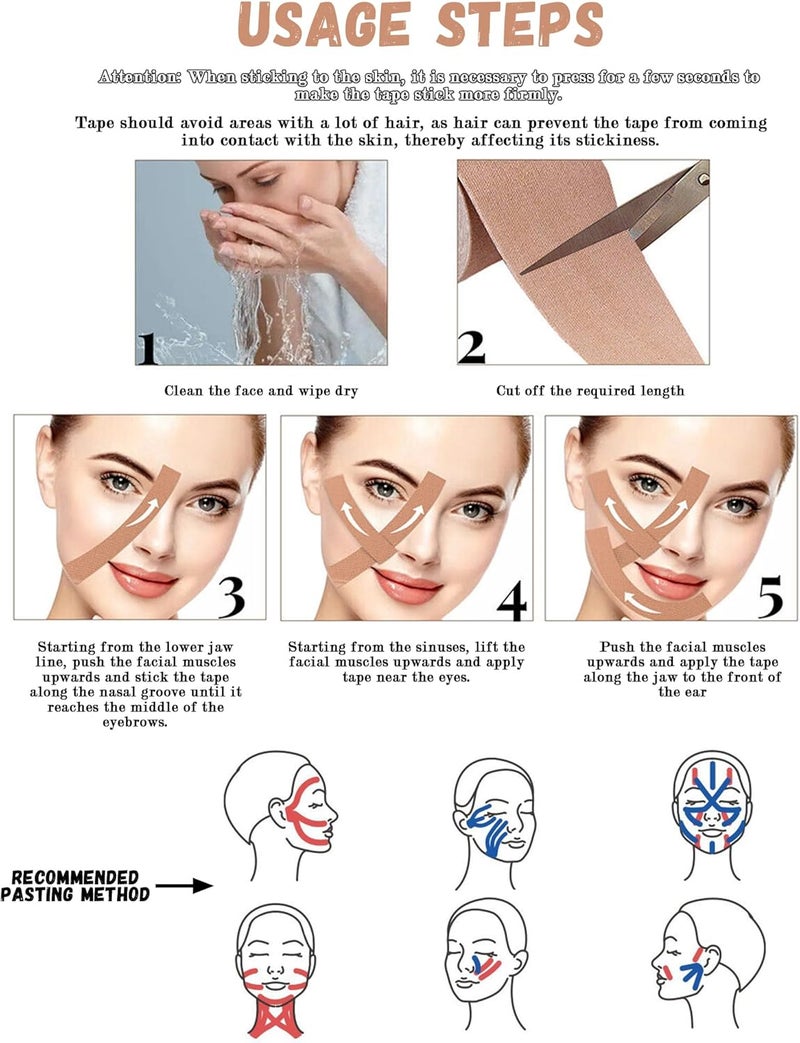 Snmzlc 2 Rolls Facial Myofascial Lift Tape Anti-Wrinkle Tape Patches Anti-Freeze Stickers for Firming And Tightening Skin Suits for All Parts of The Face and Neck 2.5cmx5m - Image 2