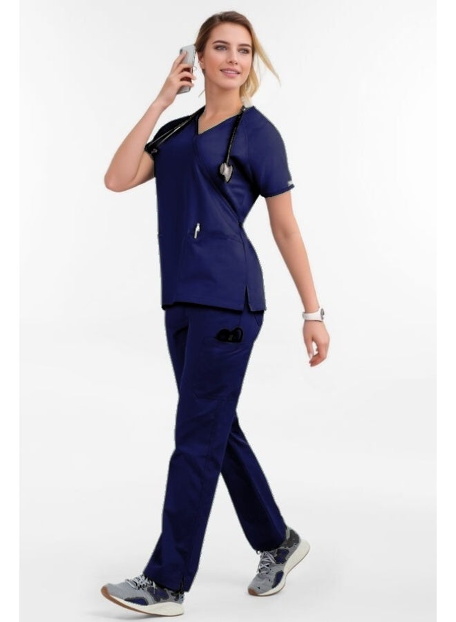 Loquat Womens Medical Scrubs Set Medical Uniform Set Navy Blue - Image 1