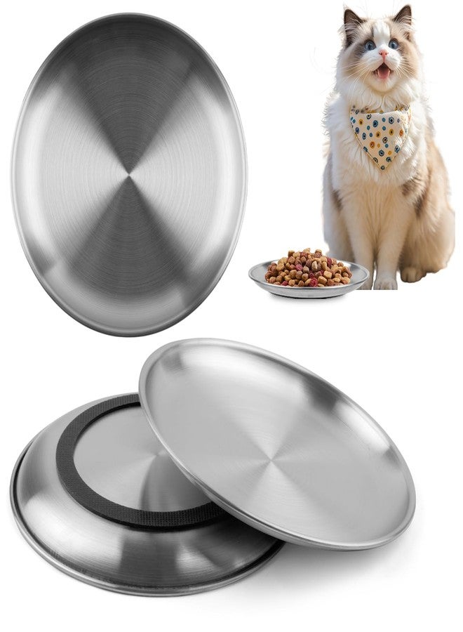 Mkobon 3 PCS Stainless Steel Cat Food Bowl Dish, 6.7" Shallow Flat Wide Cat Plates for Wet Food, Relief Whisker Fatigue, Removable Non-Slip Silicone Base, Replacement for Feeding Small Pet Kitten - Image 1