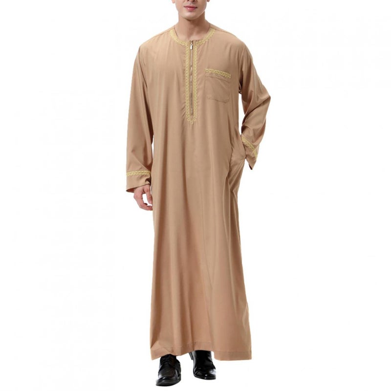 2023 New Muslim Mens Thobe Round Neck Arab Robe No. 2 color