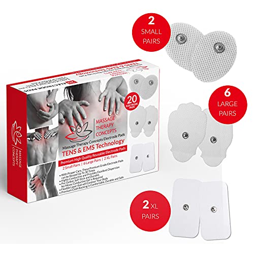 Massage Therapy Concepts TENS Unit Pads - Premium Quality Snap Replacement Electrodes for TENS and EMS Electrotherapy - Self Adhesive Reusable Patches up to 30 Times (20 Pads) Combo (S, L, XL) - Image 3