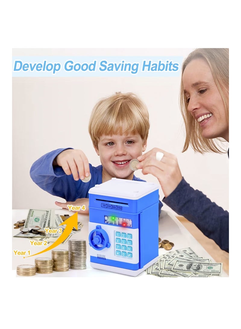 Refasy Safe Coin Bank Birthday Gift Toys for 3-12 Year Old Girl Boy,Refasy Children Fun Toys 8-12 Kids ATM Bank Machine with Bank Card Money Bank for Cash Toy Electronic Coin Banks Box for Kids Blue - Image 3