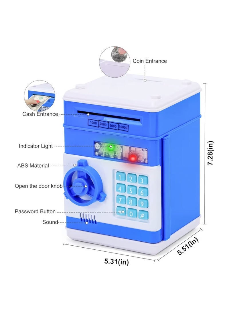 Refasy Safe Coin Bank Birthday Gift Toys for 3-12 Year Old Girl Boy,Refasy Children Fun Toys 8-12 Kids ATM Bank Machine with Bank Card Money Bank for Cash Toy Electronic Coin Banks Box for Kids Blue - Image 2