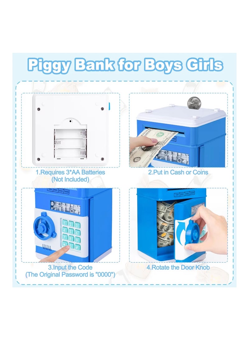 Refasy Safe Coin Bank Birthday Gift Toys for 3-12 Year Old Girl Boy,Refasy Children Fun Toys 8-12 Kids ATM Bank Machine with Bank Card Money Bank for Cash Toy Electronic Coin Banks Box for Kids Blue - Image 4