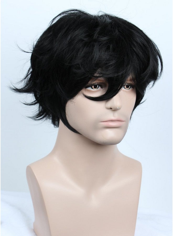 Linfairy Short Black Layered Cosplay Wig Halloween Costume Wig for Men - Image 3