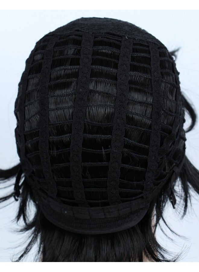 Linfairy Short Black Layered Cosplay Wig Halloween Costume Wig for Men - Image 2