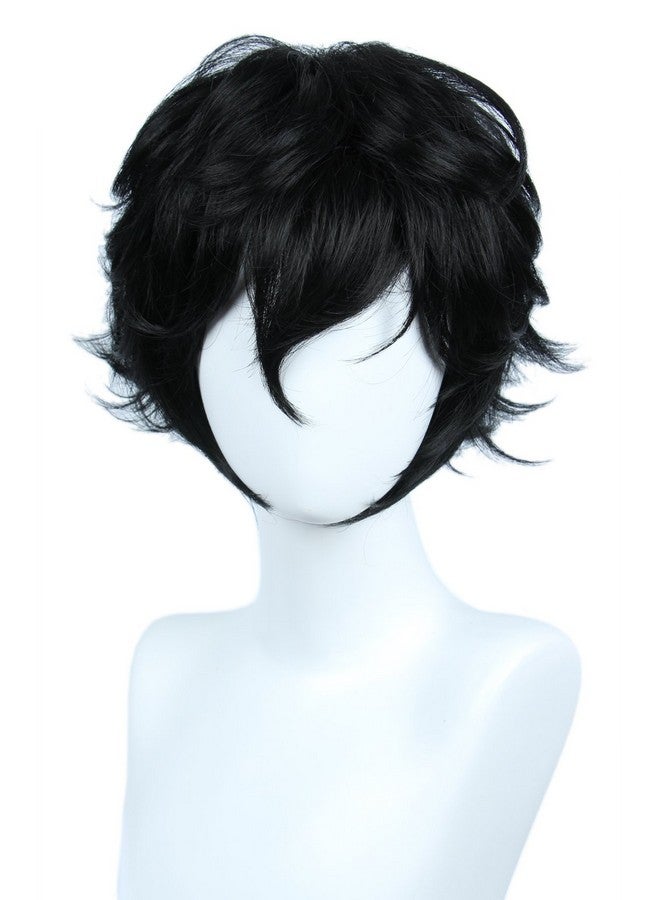 Linfairy Short Black Layered Cosplay Wig Halloween Costume Wig for Men - Image 1