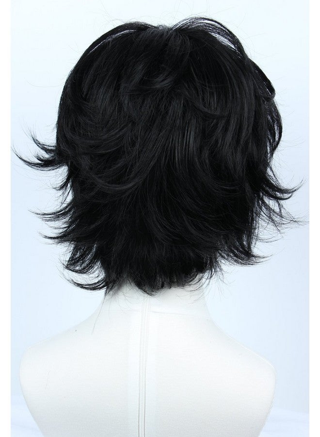 Linfairy Short Black Layered Cosplay Wig Halloween Costume Wig for Men - Image 4