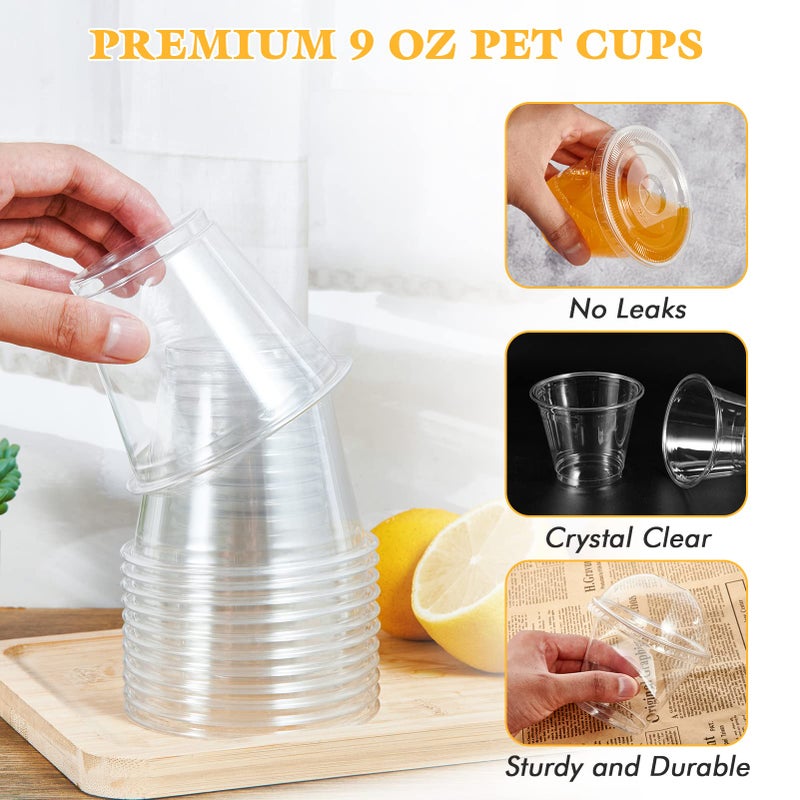 Vplus 200 Pack 9 OZ PET Plastic Cups with Flat Lids  Crystal Disposable Plastic Cups For Parfait  Fruit  Desserts  Snacks  Yogurt  and Jelly - Image 3