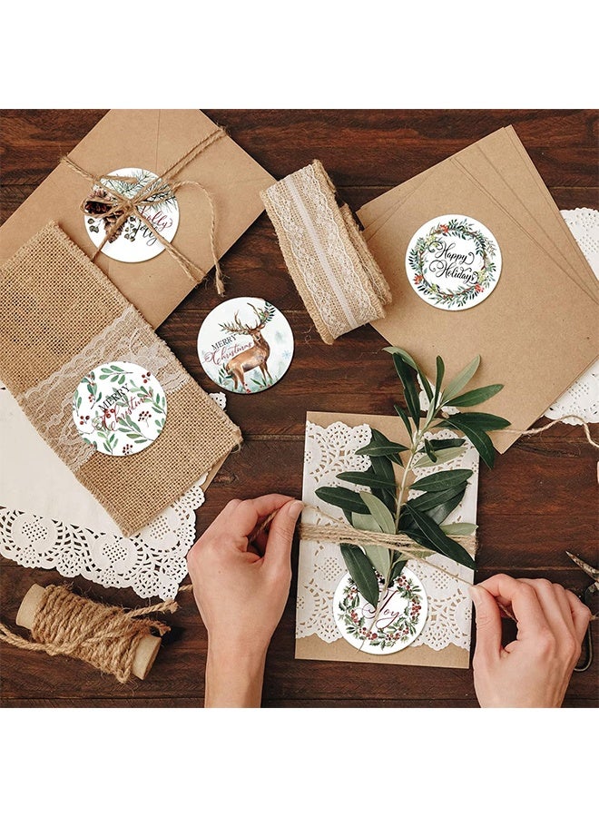 1000Pcs Christmas Stickers 1.5Inch Assorted Round Sticker in Roll Rustic Christmas Tree Wreath Elk Truck Pattern Label Stickers for Xmas Seals Cards Presents Envelopes, 8 Designs - Image 3