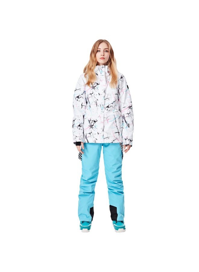 GS SNOWING Women's Ski Jackets and Pants Set Windproof Waterproof Insulated Snowsuit Winter Warm Snowboarding Snow Coat Blue L - Image 2