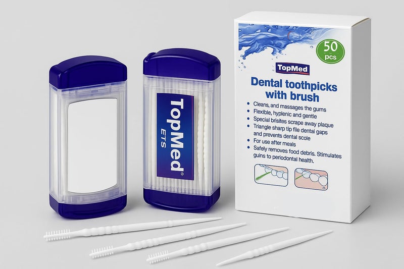 TOPMED ETS Oral Care Dental Brush Teeth Pick Plastic Teeth Floss Toothpick with a Mirror 200 Count (4 Box X 50 Units) Color May Vary - Image 3