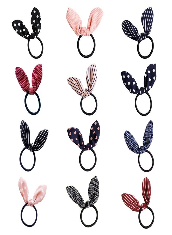 Ruihfas 12Pcs Lovely Rabbit Ear Bow Hair Bands Scrunchies Elastic Bow Hair Ties Ropes Hairband Headband Ponytail Holders - Image 1