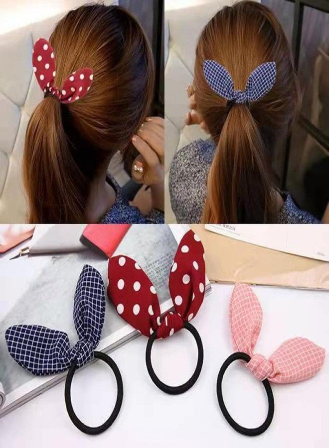 Ruihfas 12Pcs Lovely Rabbit Ear Bow Hair Bands Scrunchies Elastic Bow Hair Ties Ropes Hairband Headband Ponytail Holders - Image 4