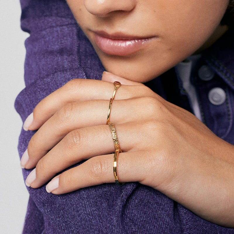 Hey Harper Gold Ring for Women - Gold Plated Engraved Daphne Essential Ring Stacking Waterproof & Sweatproof Jewerly Ring - Everday Non Tarnish Cute Fashion Circle Rings - Image 4