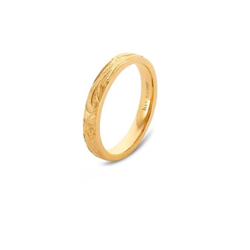 Hey Harper Gold Ring for Women - Gold Plated Engraved Daphne Essential Ring Stacking Waterproof & Sweatproof Jewerly Ring - Everday Non Tarnish Cute Fashion Circle Rings - Image 1