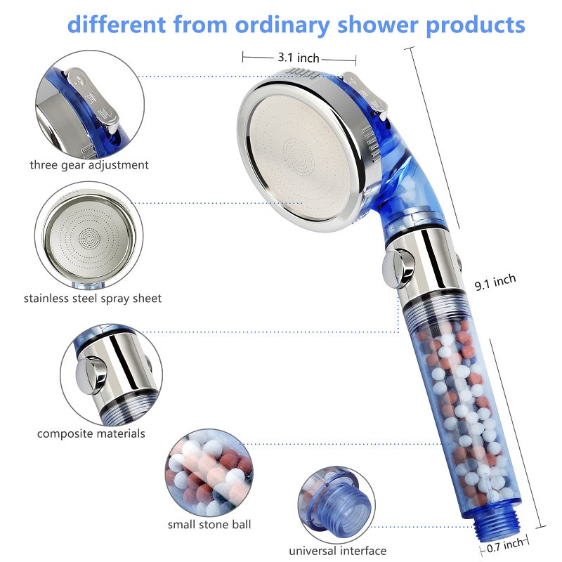 REHAVE Jetting Shower Head, Modern Style, 3 Mode Shower Sprayer, High Pressure, Polished Finish, ABS Material, Mineral Stone Beads, 1 Spray Setting, 1.5" Diameter - Image 4