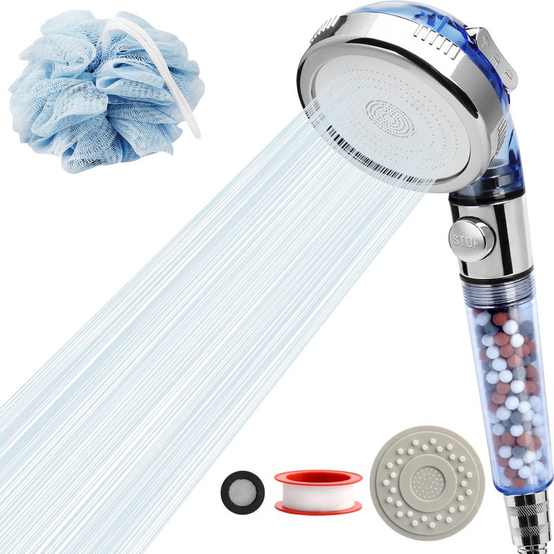 REHAVE Jetting Shower Head, Modern Style, 3 Mode Shower Sprayer, High Pressure, Polished Finish, ABS Material, Mineral Stone Beads, 1 Spray Setting, 1.5" Diameter - Image 1