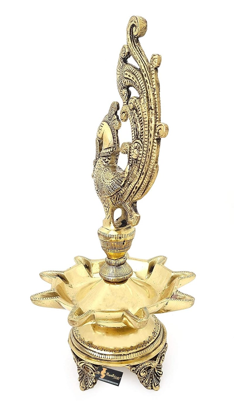 Two Moustaches Peacock Design 9 Oil Wick Brass Diya Diyas for Home Decoration Return Gifts Home Decor Items Housewarming Gifts Diya for Puja Size 11 inches Weight 2 Kg Pack of 1 - Image 4