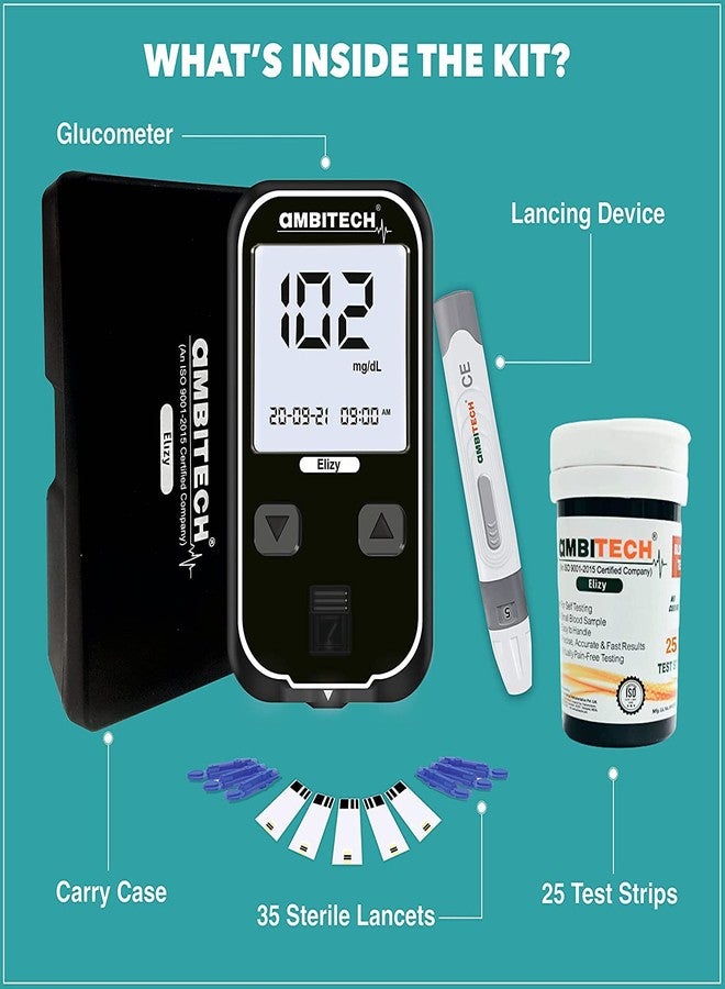 AmbiTech Elizy Blood Glucose Meter Kit with 25 strips (Made in India) (Life time warranty) - Image 3