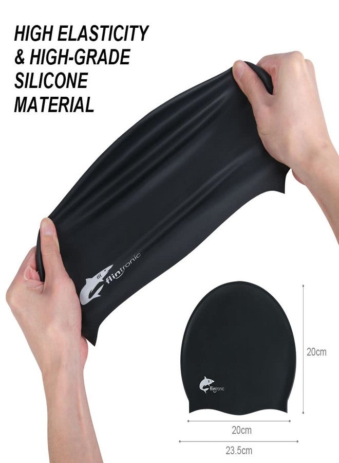 Flintronic Silicone Cover Ears Swimming Caps, Adult Unisex Swim Hat for Long Hair, Hypoallergenic Waterproof Swimming Caps for Kids, Men, Women - Black - Image 2