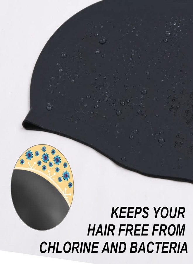 Flintronic Silicone Cover Ears Swimming Caps, Adult Unisex Swim Hat for Long Hair, Hypoallergenic Waterproof Swimming Caps for Kids, Men, Women - Black - Image 5