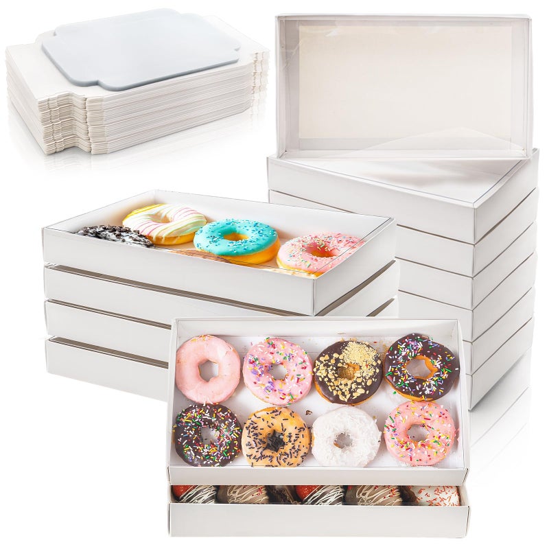 Tebery 50 Pack Cookies Boxes with Full Clear Window, 9.5 x 6 x 1.25 Inch Pastry Bakery Box, Macaron Treat Packaging Boxes for Wedding, Party, Take Out Container for Chocolate, Donuts, Muffin, Dessert - Image 1